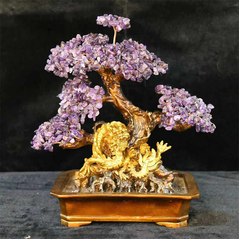 Natural Crystal Trees Gemstone Bonsai for Wealth,Good Luck Natural Crystal Trees with Resin Bases