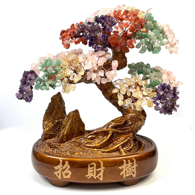 Natural Crystal Trees Gemstone Bonsai for Wealth,Good Luck Natural Crystal Trees with Resin Bases