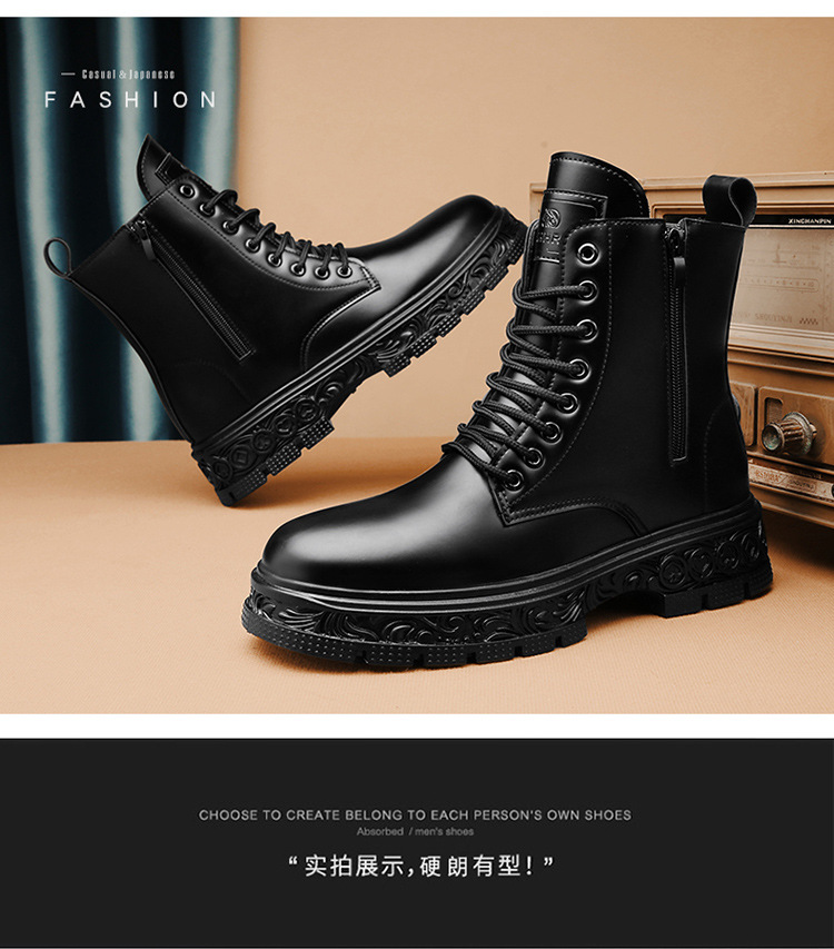 Flower carved high-top shoes court style martin boots