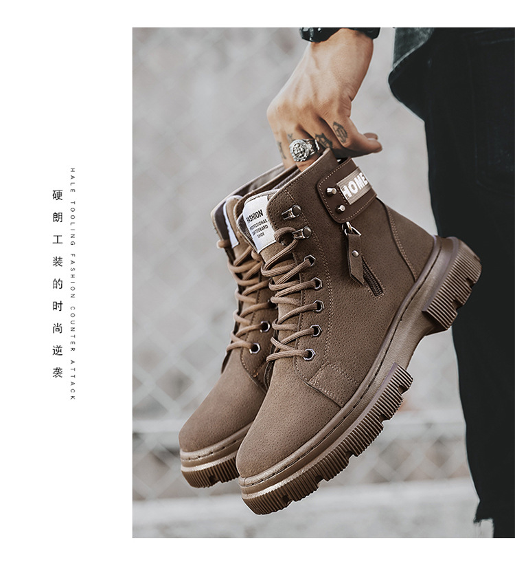 High-top fleece thickened warm cotton shoes British trend Martin boots