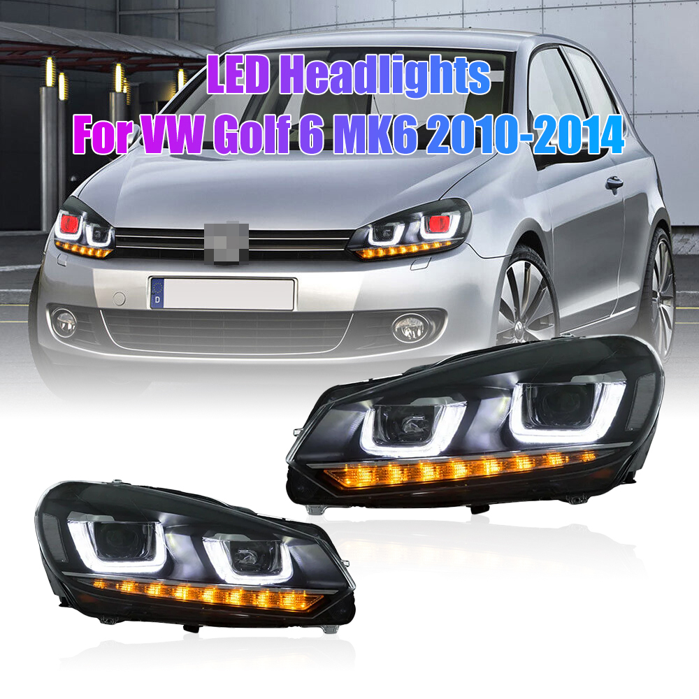 2x Car Headlight Assembly For VW Golf 6 2010-2014 DRL Dynamic Tuning Head Lamp Double U Laser Projector Lens Auto Accessories