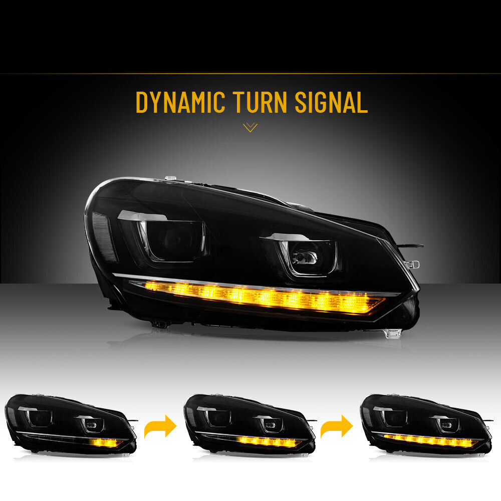 2x Car Headlight Assembly For VW Golf 6 2010-2014 DRL Dynamic Tuning Head Lamp Double U Laser Projector Lens Auto Accessories