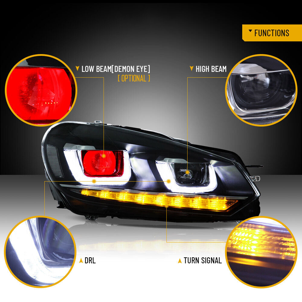 2x Car Headlight Assembly For VW Golf 6 2010-2014 DRL Dynamic Tuning Head Lamp Double U Laser Projector Lens Auto Accessories