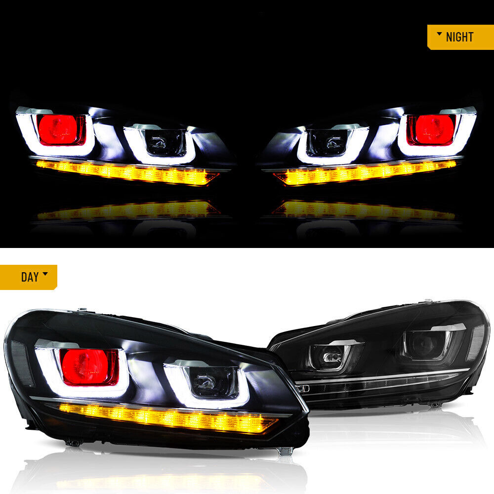 2x Car Headlight Assembly For VW Golf 6 2010-2014 DRL Dynamic Tuning Head Lamp Double U Laser Projector Lens Auto Accessories