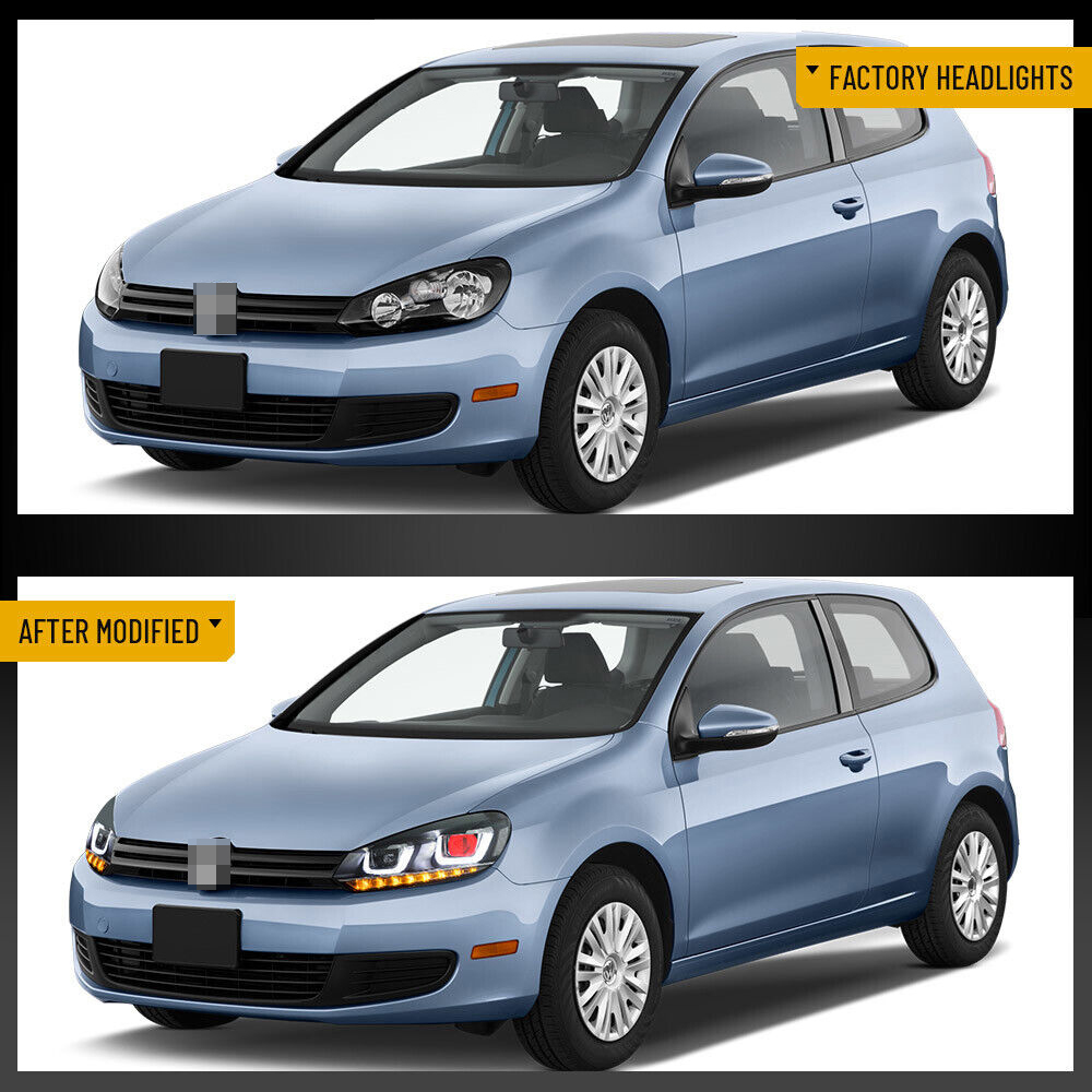2x Car Headlight Assembly For VW Golf 6 2010-2014 DRL Dynamic Tuning Head Lamp Double U Laser Projector Lens Auto Accessories