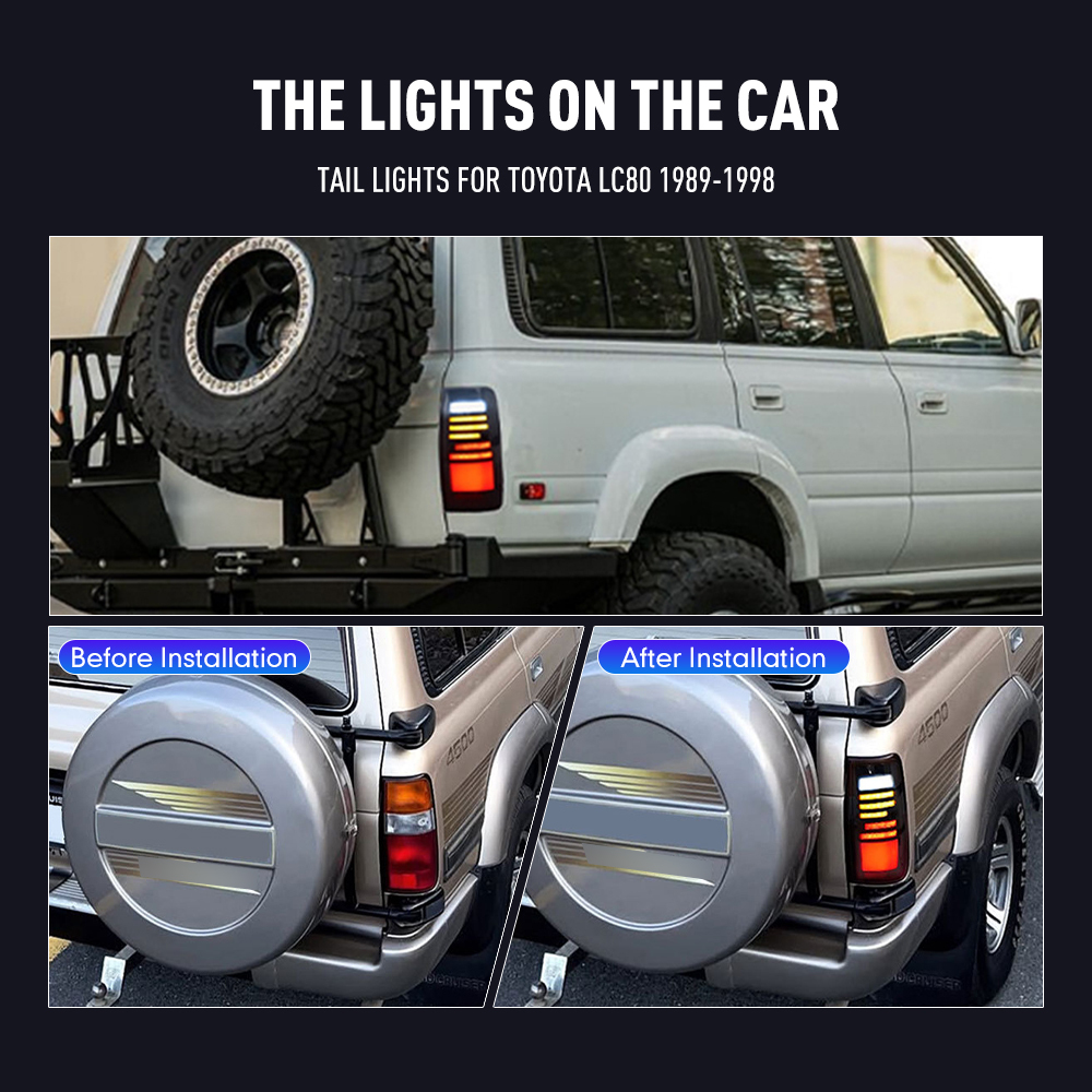 Pair Of LED Tail Lights For Toyota LC80 1989-1998 DRL Reverse Brake Turning Signal Plug And Play Car Rear Tail Light Assembly  