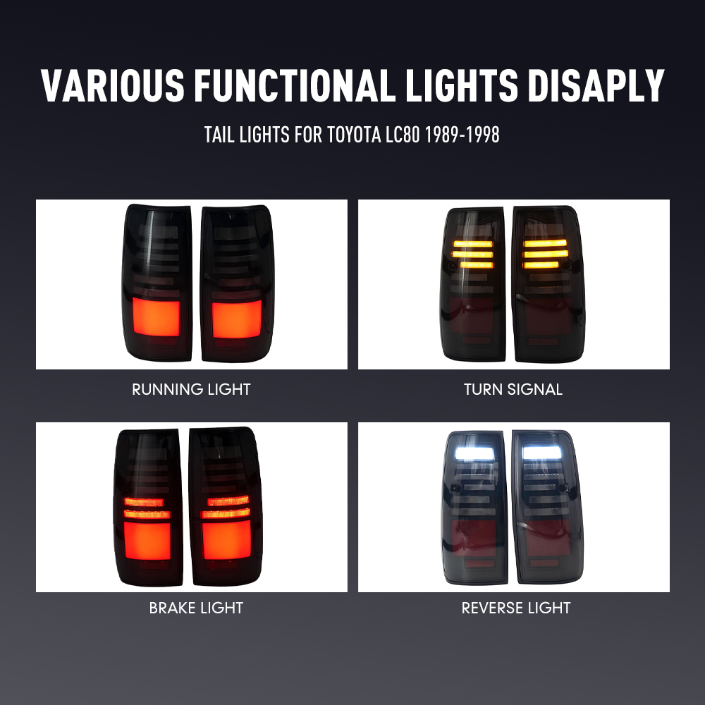 Pair Of LED Tail Lights For Toyota LC80 1989-1998 DRL Reverse Brake Turning Signal Plug And Play Car Rear Tail Light Assembly  