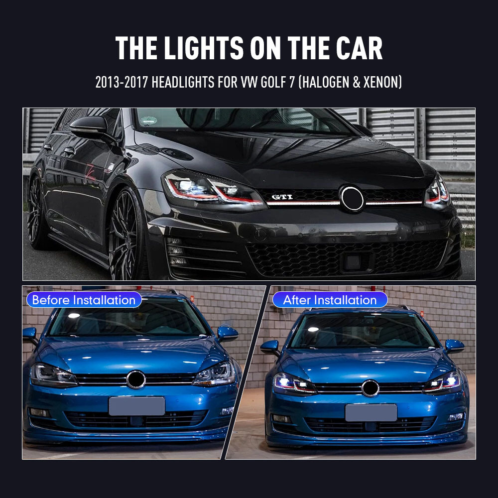 Pair Of LED Car Headlight Assembly For VW GOLF 7 2013-2017 Halogen Xenon GTI Front Head Lamp DRL Turning Signal Headlights  