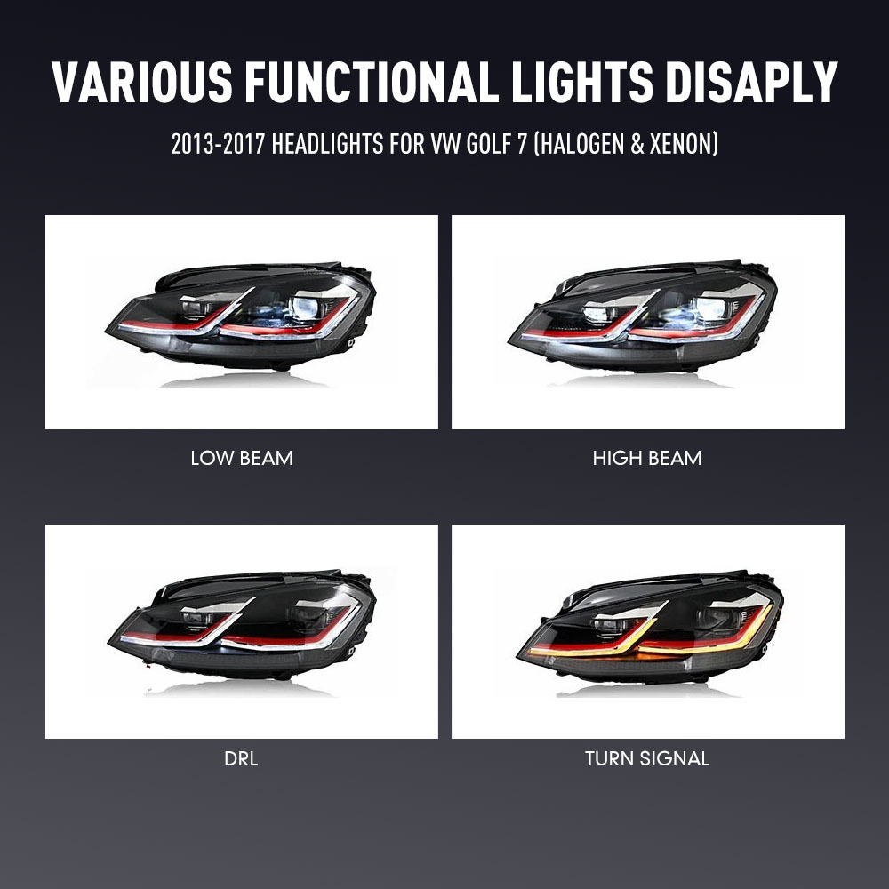 Pair Of LED Car Headlight Assembly For VW GOLF 7 2013-2017 Halogen Xenon GTI Front Head Lamp DRL Turning Signal Headlights  