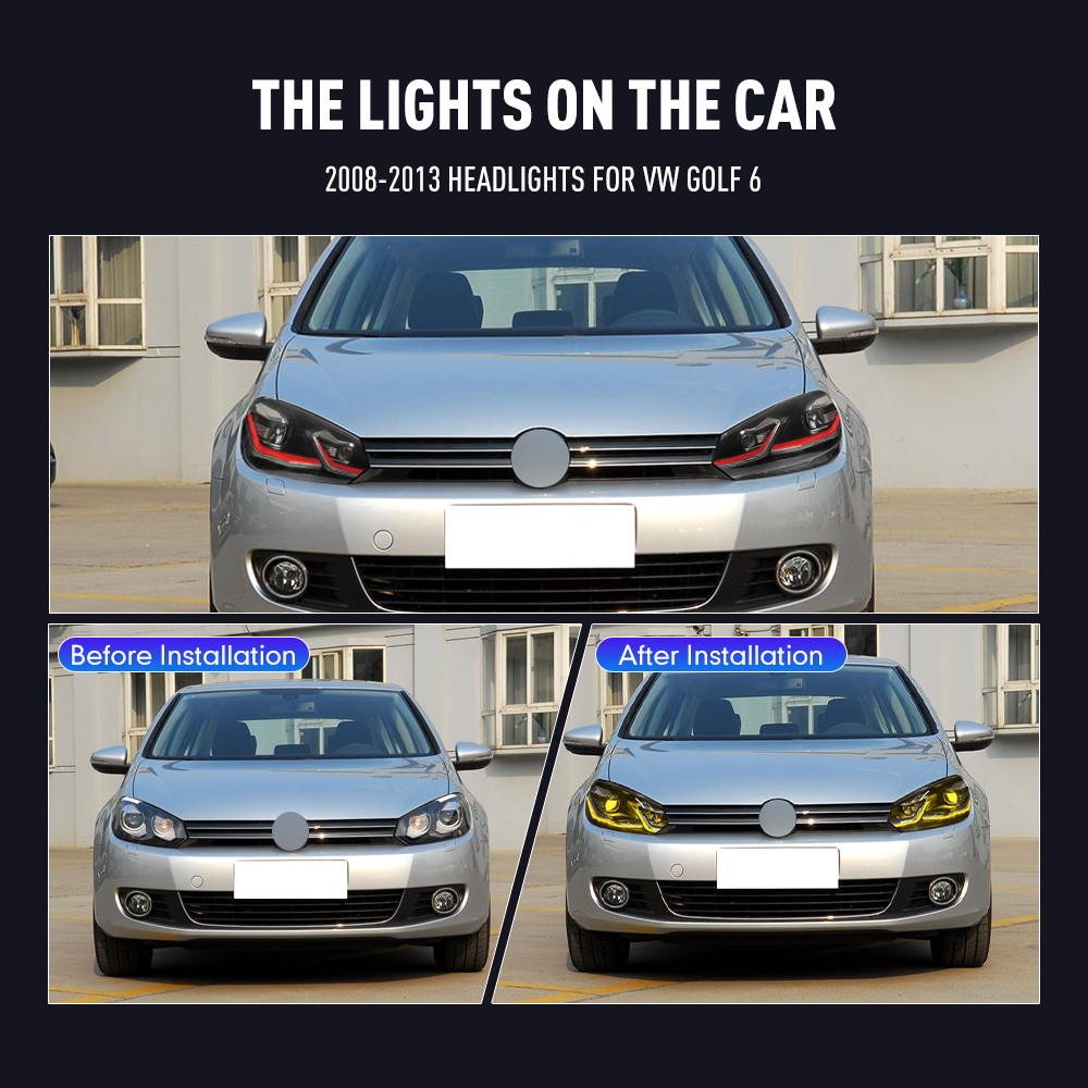 Pair Of LED Car Headlight Assembly For VW GOLF 6 2008-2013 Front Head Lamp DRL Turning Signal Headlights Plug and Play Headlamp  