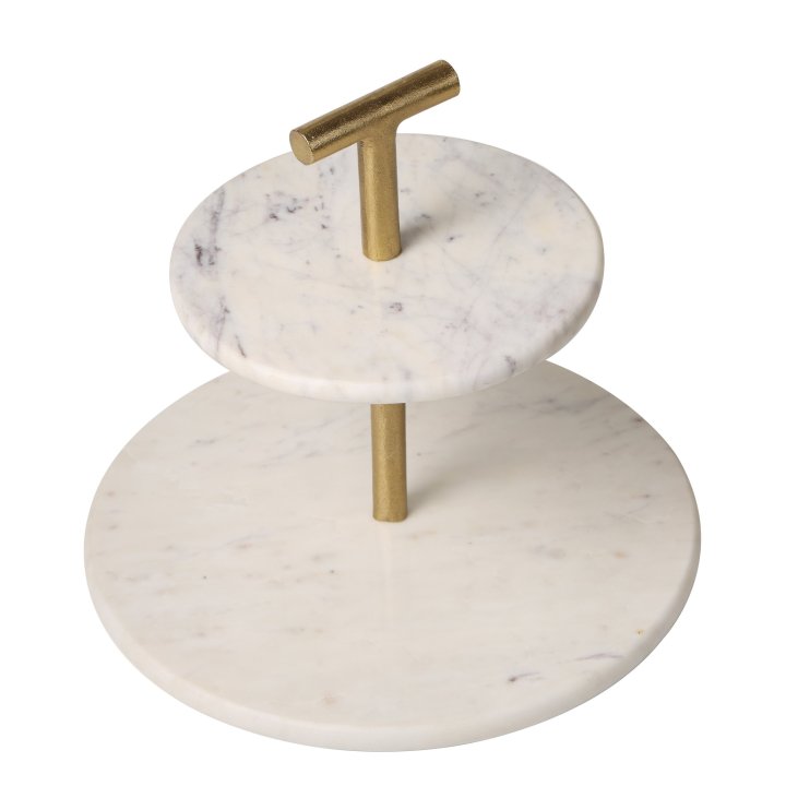 2 Tier White Marble Gold Cake StandCasamarbury
