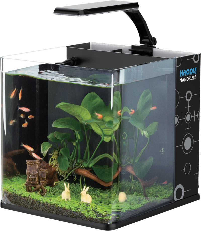 Nano Cube Glass Tank Small Fish Tank with Tricolors Lighting and Back ...