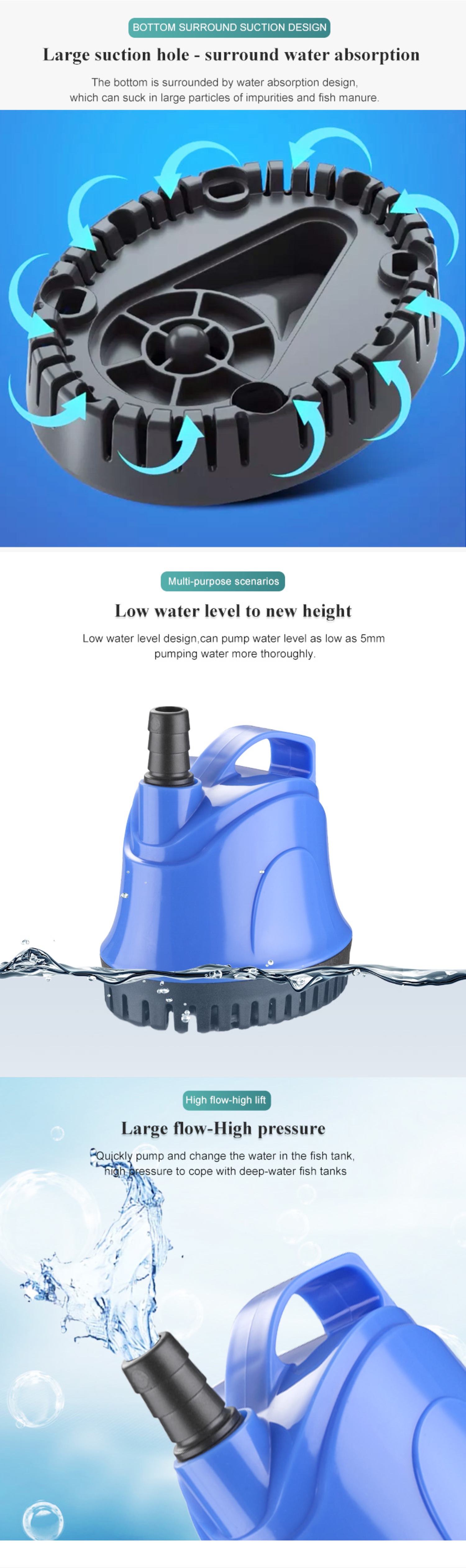 Ultra Quiet Bottom Pump for Fish Tank Aquarium Sump Pump