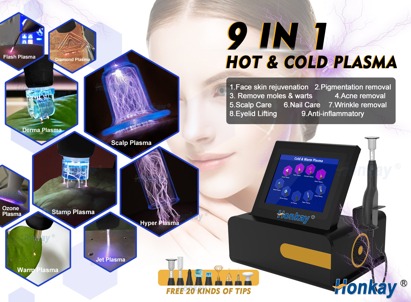2025 Factory Price Wrinkle Removal Eye Lifting Facial Skin Care Eye Lifting Mole Removal 9 in 1 Hot and Cold Plasma Machine Cold Plasma Device: Brighten Skin & Remove Wrinkles Easily Cold Plasma Device,plasmamachineforwrinkles,plasmamachineforskin