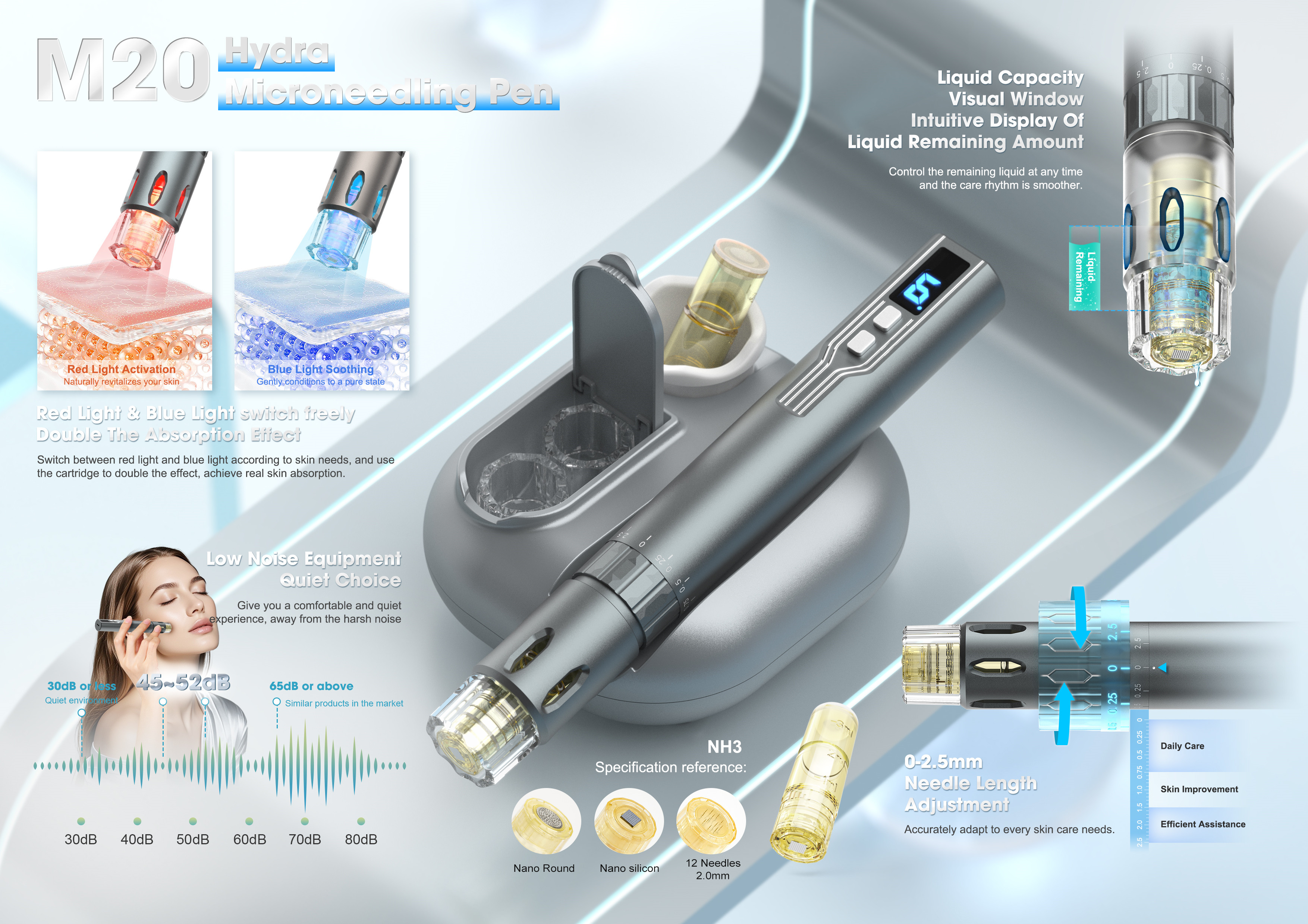 Hydra Microneedling Pen Red Blue Light Derma Pen M20 Hydra Microneedling Pen Red Blue Light Derma Pen M20 hydra pen,hydra micneedling pen,microneedling pen