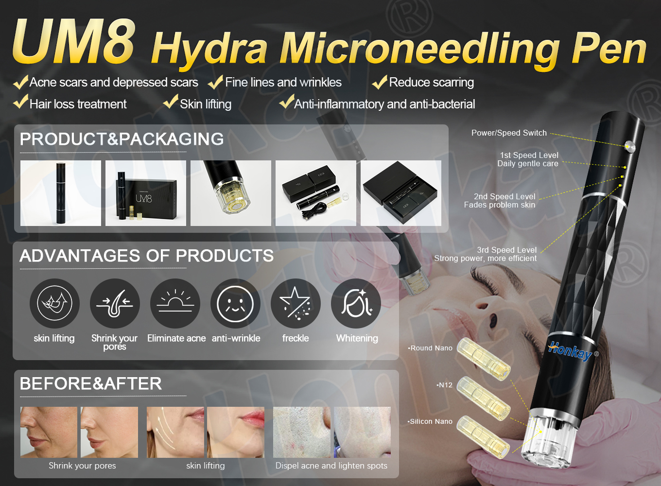 Facial Skin Care Um8 Hydra Microneedle Liquid Adjustable Cartridge Scar Acne Wrinkle Remove  Hydra Microneedling Pen Um8 Scar Acne Wrinkle Remove Facial Skin Care hydra pen,hydra pen microneedling,hydra microneedling pen