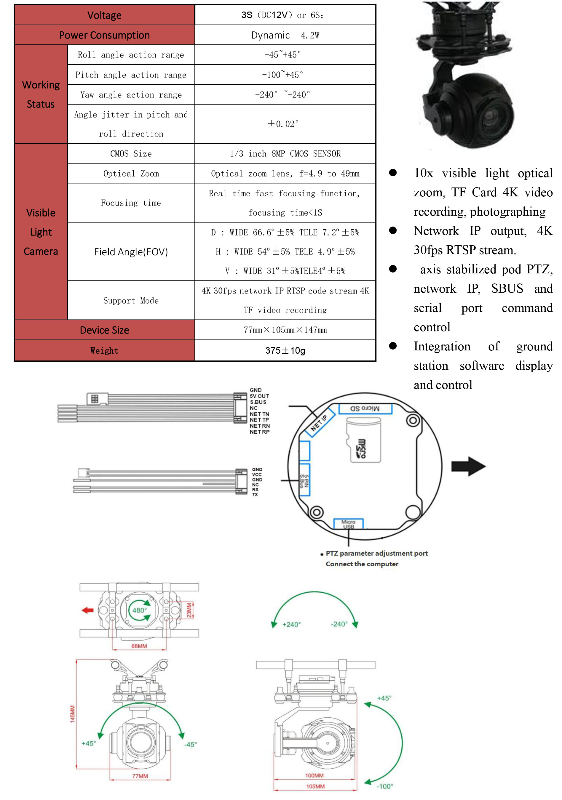 RIP10S4K 10X 4K 3-Axis Gimbal, IP output Small Gimbal
