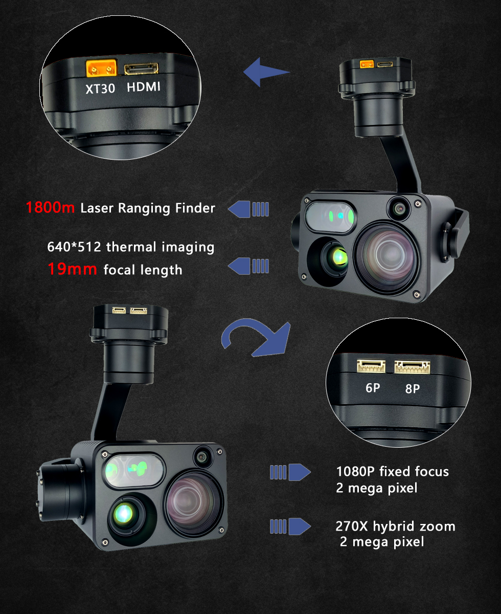 KHT30B  High performance four-sensor gimbal  30X optical zoom +Fixed-focus 1080P+640×512 IR thermal imaging +1800m laser range finder