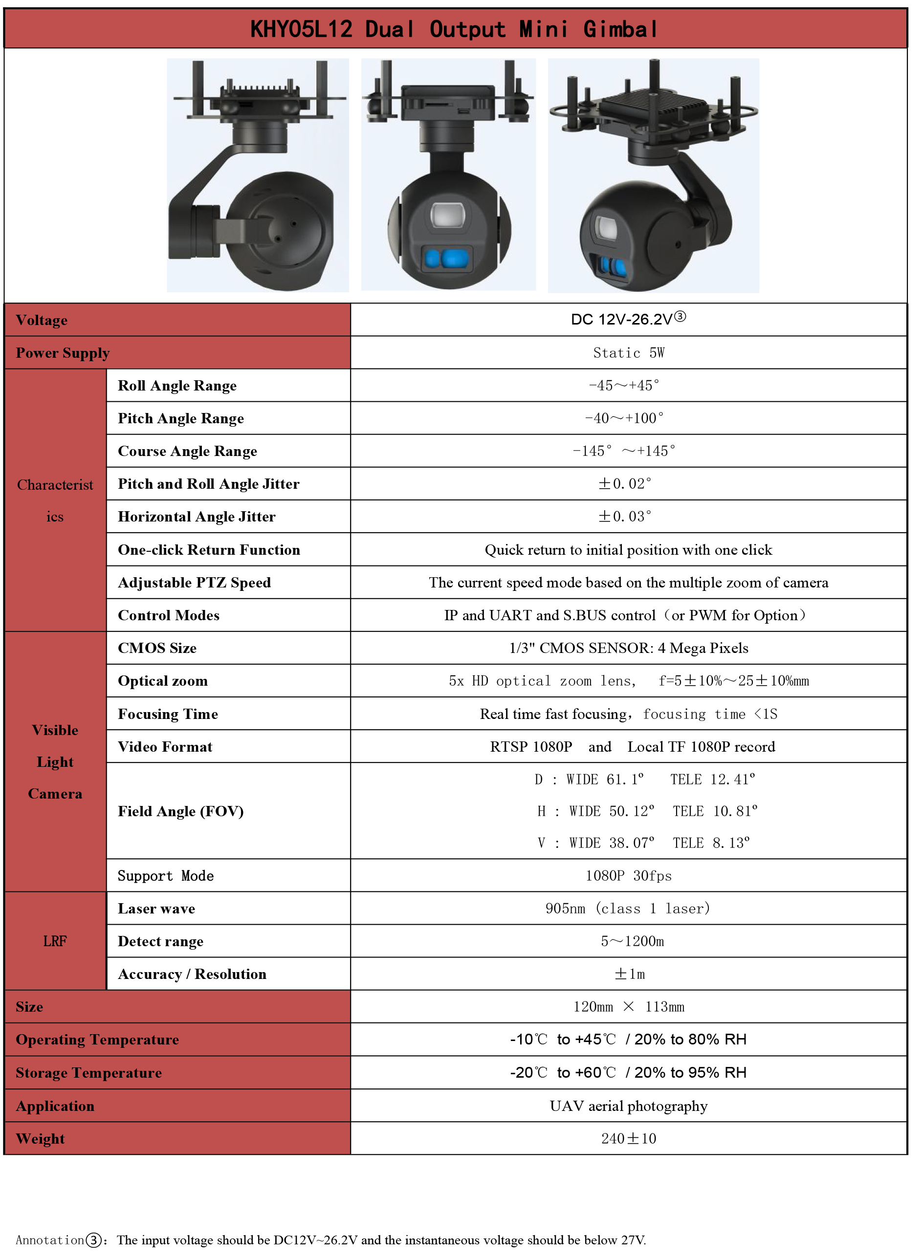 KHP05L12  45X Hybrid Zoom Dual Output Mini Gimbal