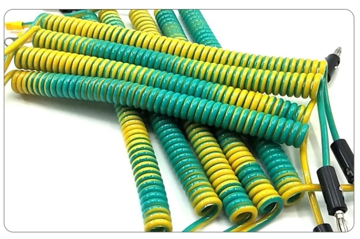 Custom PU/PUR/TPU Spring Wire Cable, low temperature resistant, new energy  flame-retardant Spiral Cable, minus 40 degrees Celsius, spring grounding  wire power cord, yellow green dual color wire,Spiral Cables, Spring Cables,  Curly Cord﻿