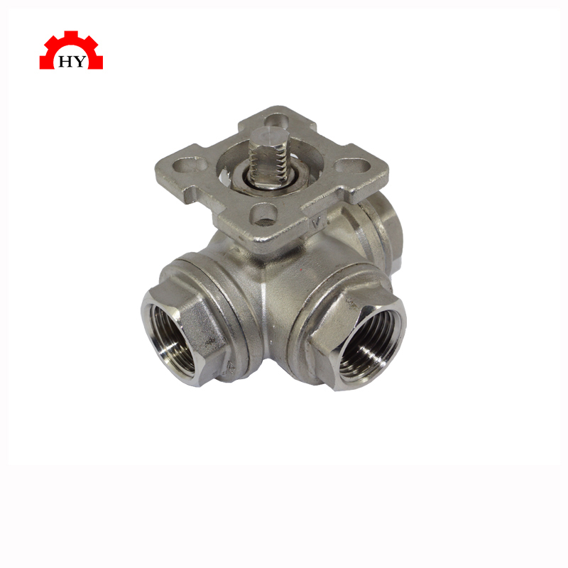 SS304 SS316 3 way 3 inch npt female thread ball valve with ISO mounting pad