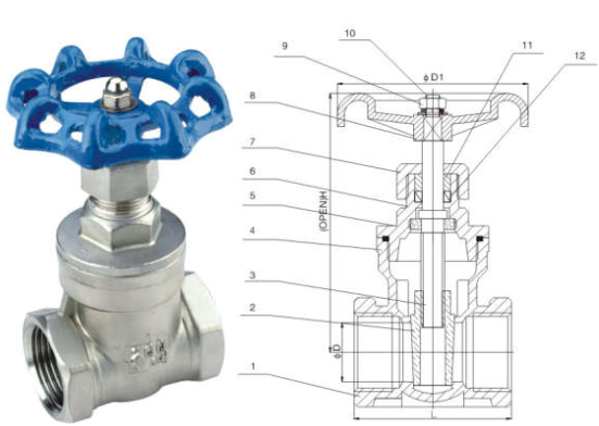 SS304 SS316 200 WOG female threaded mechanical joint gate valve