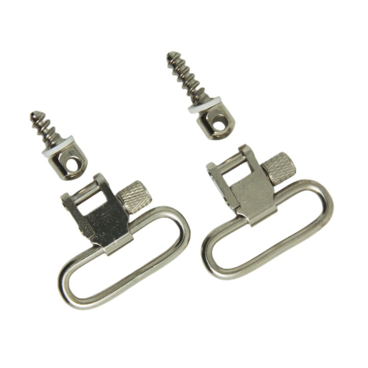 Nickel Plated Sling Swivels Set with Short & Long Wood Screw Studs, 1-Inch  