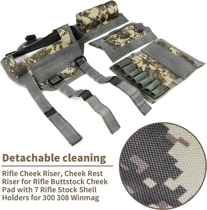 Cheek Riser, Adjustable Tactical Rifle Cheek Rest Holder with 2 Molle Ammo Holder for Hunting Shooting Cheek Riser, Adjustable Tactical Rifle Cheek Rest Holder with 2 Molle Ammo Holder for Hunting Shooting cheek riser