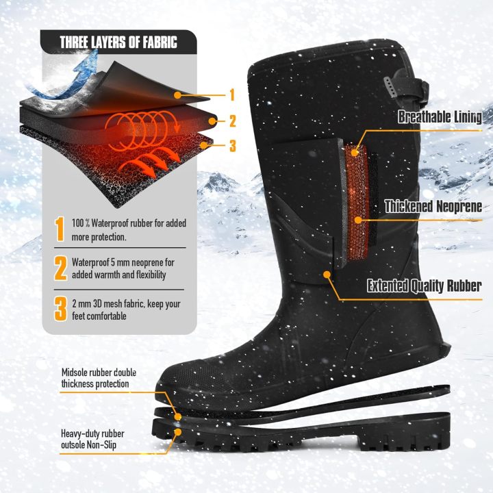 Hunting Rubber Boots, Waterproof Hunting Boots with 6 mm Neoprene for Men, Insulated Rain Boots for Outdoors