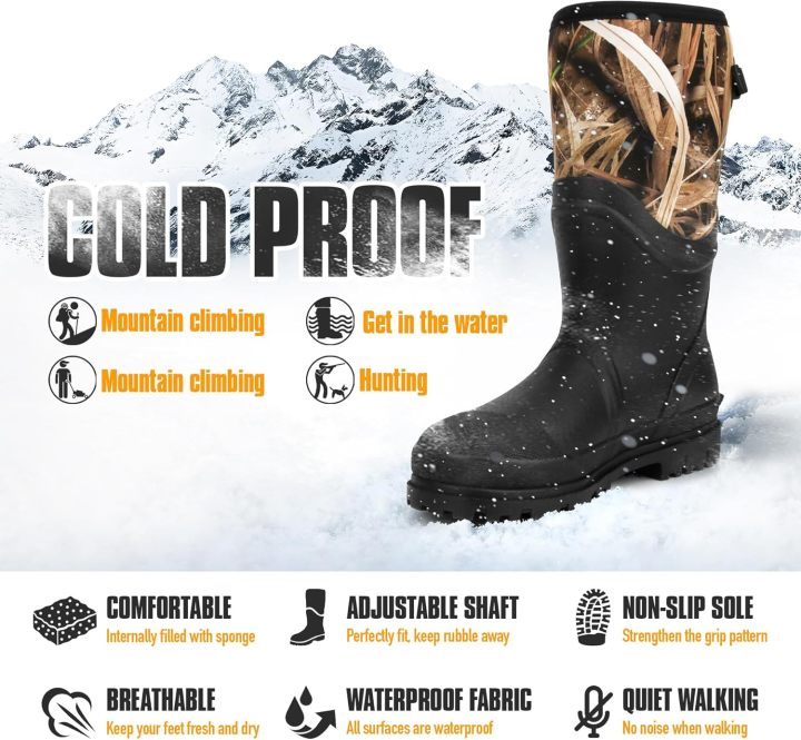 Hunting Rubber Boots, Waterproof Hunting Boots with 6 mm Neoprene for Men, Insulated Rain Boots for Outdoors