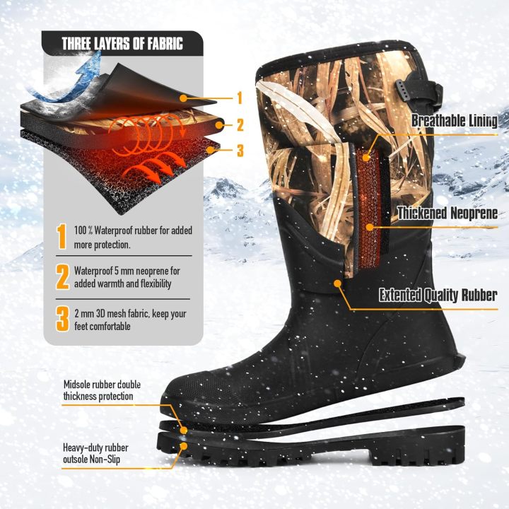 Hunting Rubber Boots, Waterproof Hunting Boots with 6 mm Neoprene for Men, Insulated Rain Boots for Outdoors