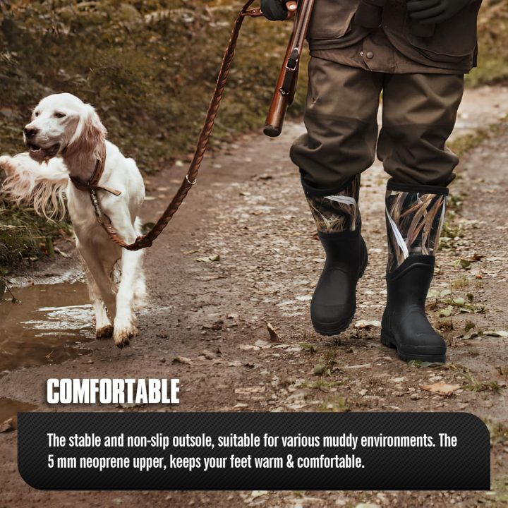 Hunting Rubber Boots, Waterproof Hunting Boots with 6 mm Neoprene for Men, Insulated Rain Boots for Outdoors