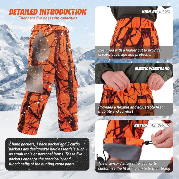  Hunting Pants for Men, Silent Hunting Pants with Fleece Lining, Water Resistant Camo Clothes for Deer Hunting