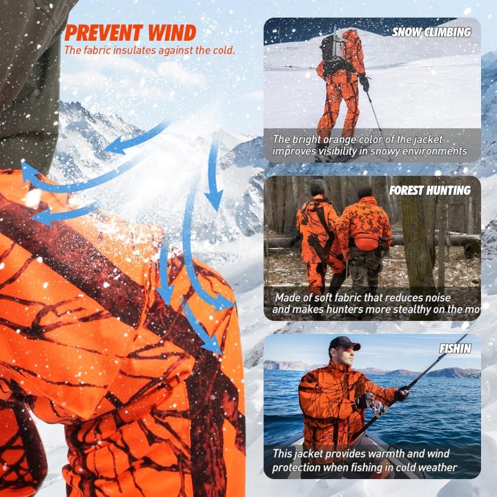  Hunting Pants for Men, Silent Hunting Pants with Fleece Lining, Water Resistant Camo Clothes for Deer Hunting