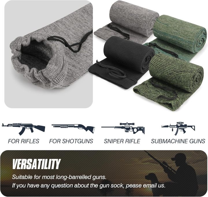 Extra-Wide Silicone Treated Knit Gun Sock, 47” x 6”Flexible Design Gun Sleeve for Rifles and Shotguns with Scopes, Hunting and Shooting Holder Socks for Gun Storage