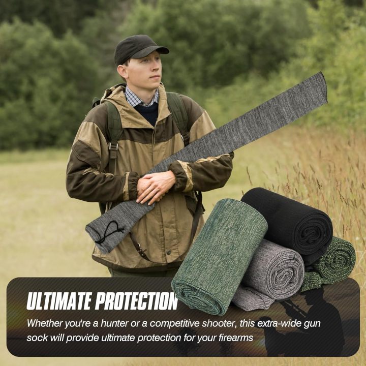 Extra-Wide Silicone Treated Knit Gun Sock, 47” x 6”Flexible Design Gun Sleeve for Rifles and Shotguns with Scopes, Hunting and Shooting Holder Socks for Gun Storage