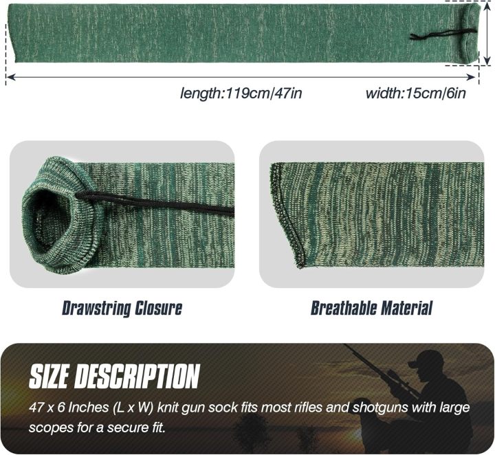Extra-Wide Silicone Treated Knit Gun Sock, 47” x 6”Flexible Design Gun Sleeve for Rifles and Shotguns with Scopes, Hunting and Shooting Holder Socks for Gun Storage