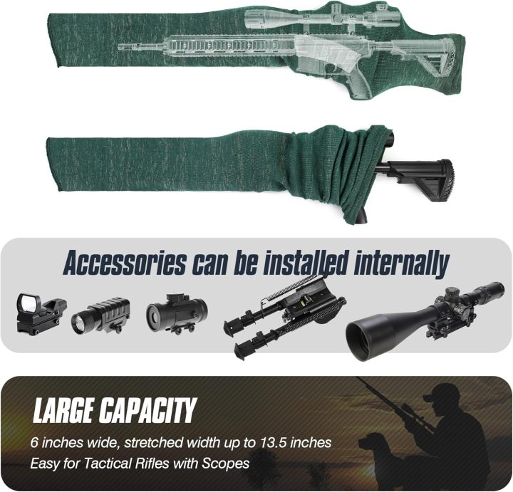 Extra-Wide Silicone Treated Knit Gun Sock, 47” x 6”Flexible Design Gun Sleeve for Rifles and Shotguns with Scopes, Hunting and Shooting Holder Socks for Gun Storage