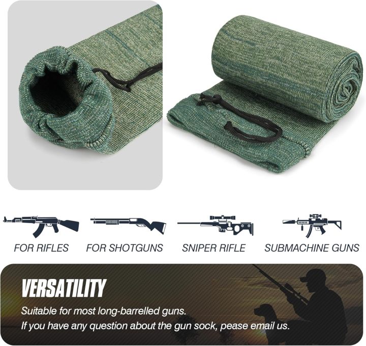Extra-Wide Silicone Treated Knit Gun Sock, 47” x 6”Flexible Design Gun Sleeve for Rifles and Shotguns with Scopes, Hunting and Shooting Holder Socks for Gun Storage