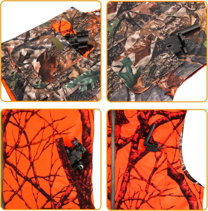 Camo and Orange Hunting Reversible Vest, Game Vest Jacket for Hunting Camping (M-4XL)