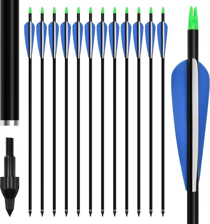 30 Inches Aluminum Arrows for Archery Practice, Pack of 12 Hunting Arrows for Compound and Recurve