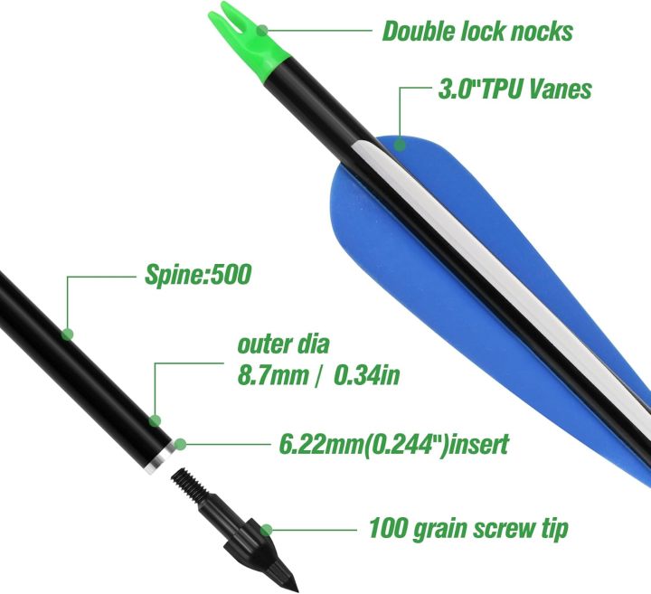 30 Inches Aluminum Arrows for Archery Practice, Pack of 12 Hunting Arrows for Compound and Recurve