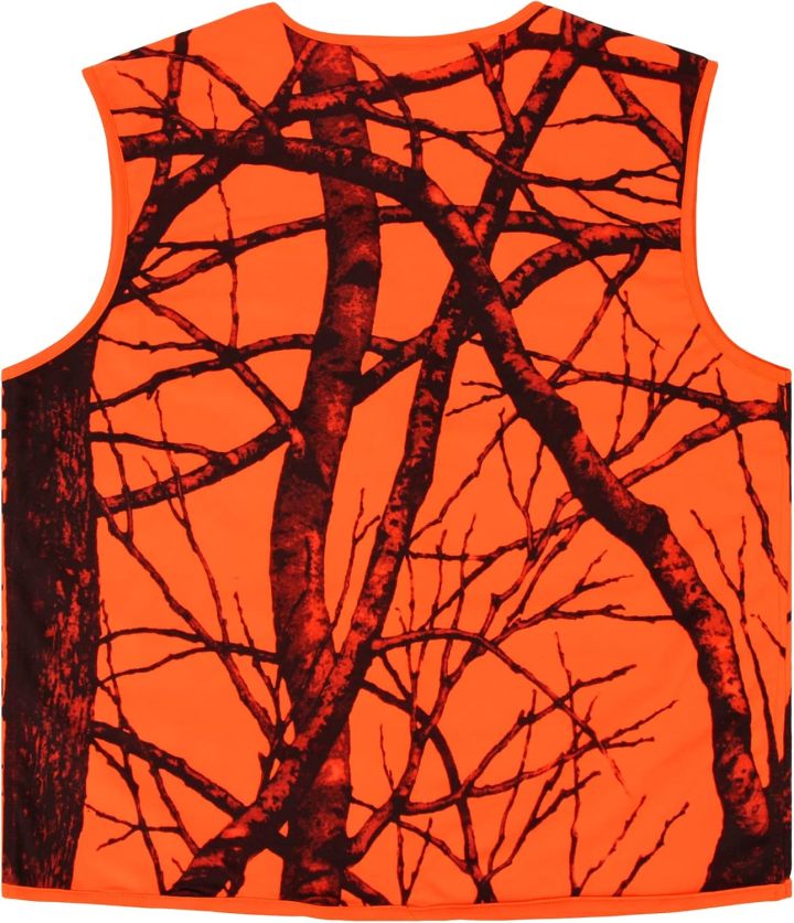 Blaze Orange Camo Hunting Vest, Lightweight, Zipper Closure