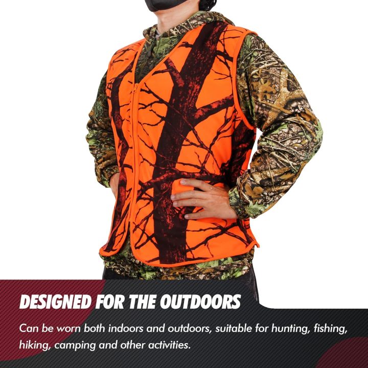 Blaze Orange Camo Hunting Vest, Lightweight, Zipper Closure