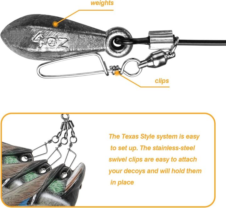 Decoy Rigs Steel Cable with PVC Coated, 12-Pack Waterfowl Decoy Weights Anchors Rigging Kit