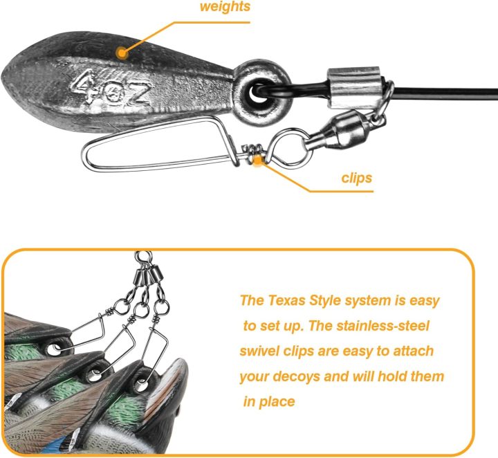 Decoy Rigs Steel Cable with PVC Coated, 12-Pack Waterfowl Decoy Weights Anchors Rigging Kit