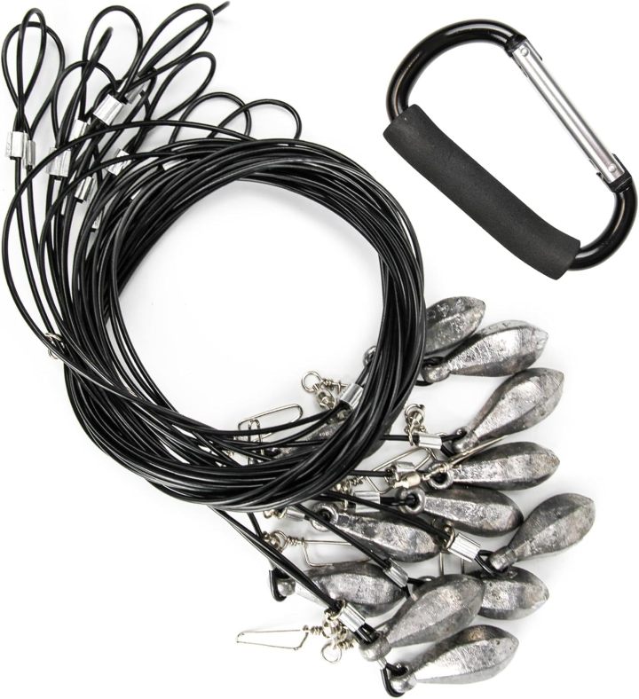 Decoy Rigs Steel Cable with PVC Coated, 12-Pack Waterfowl Decoy Weights Anchors Rigging Kit