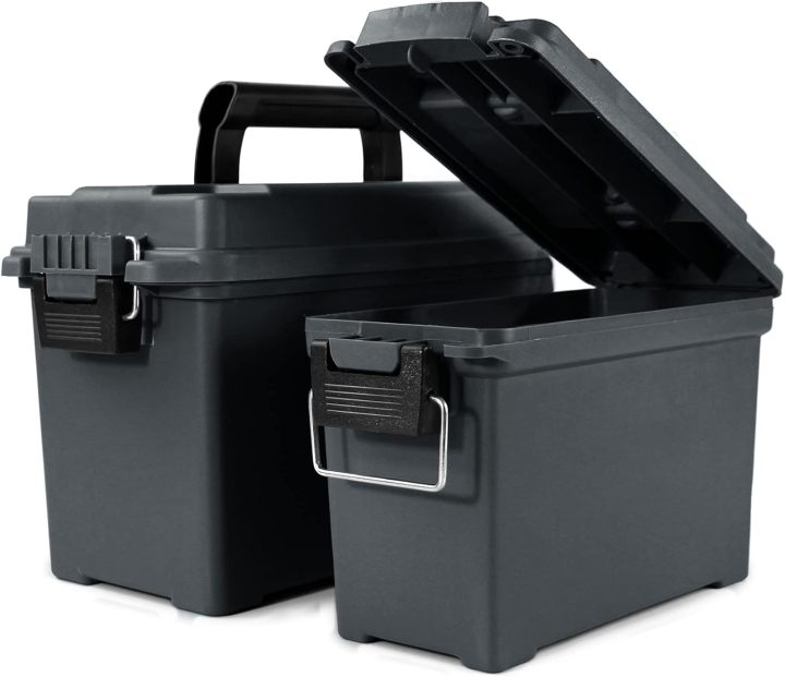 Plastic Ammo Cans, 2-Pack Lockable Ammo Storage Containers, Waterproof Ammo Storage Boxes for Pistol, Rifle, Shotgun, Stackable Ammo Case Black