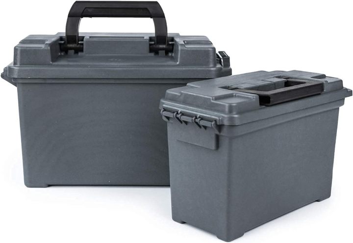 Plastic Ammo Cans, 2-Pack Lockable Ammo Storage Containers, Waterproof Ammo Storage Boxes for Pistol, Rifle, Shotgun, Stackable Ammo Case Black