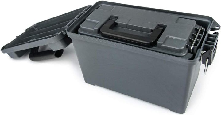 Plastic Ammo Cans, 2-Pack Lockable Ammo Storage Containers, Waterproof Ammo Storage Boxes for Pistol, Rifle, Shotgun, Stackable Ammo Case Black